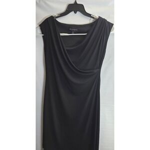 Connected Apparel Dress Plus Size 14 Black Cowl Neck Faux Wrap Cap Sleeve Sheath